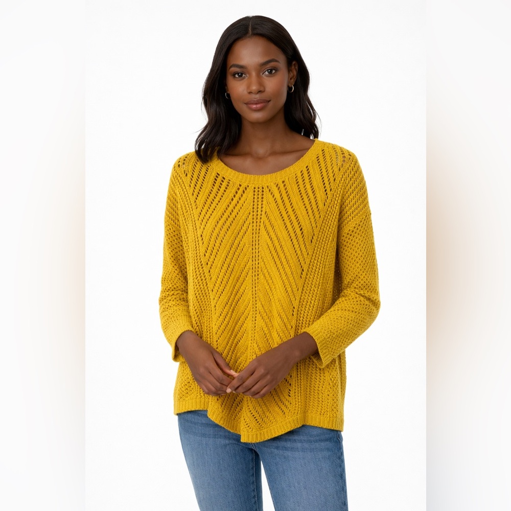 Chelsea & Theodore Mustard Open Knit Sweater – Size XXL